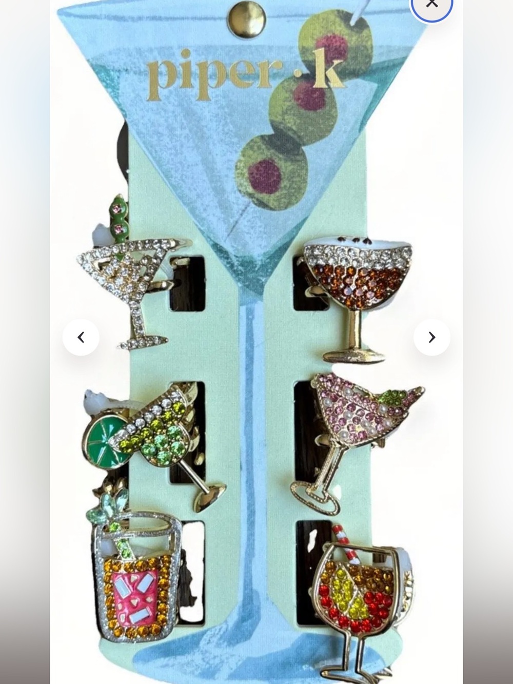New!! Piper K Multicolor Cocktail/Drink Hair Clips - Set of 6